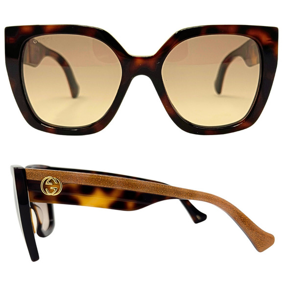 Gucci Sunglasses GG Logo Glitter Havana Hollywood Oversize Square Gradient Brown - Picture 3 of 13